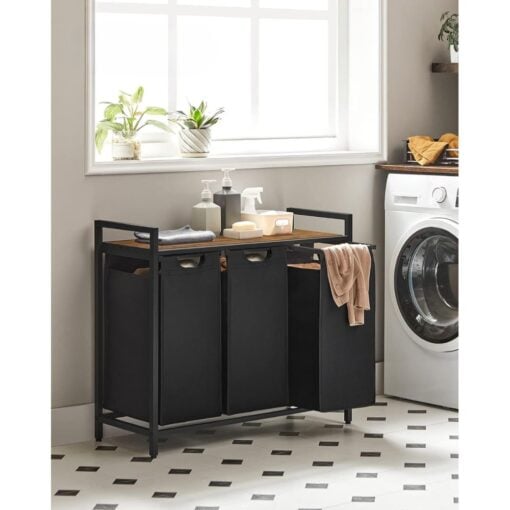 Bragg Kingston Laundry Basket with Three Removable Bags, Brown/Black