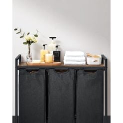 Bragg Kingston Laundry Basket with Three Removable Bags, Brown/Black