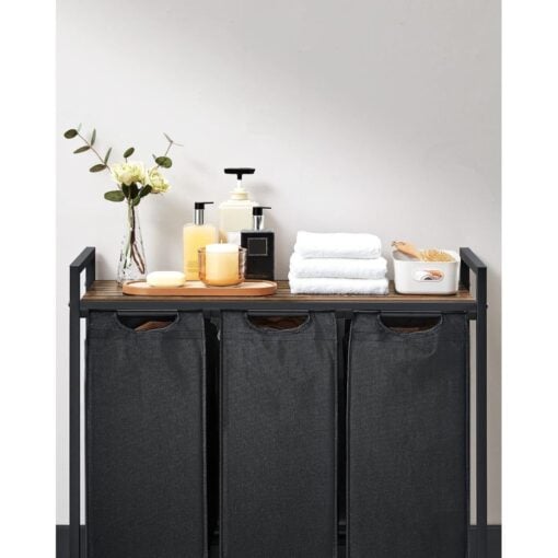 Bragg Kingston Laundry Basket with Three Removable Bags, Brown/Black