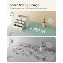 Songmics 4-Tier Jewellery Box Organiser with Glass Lid, WhiteGold