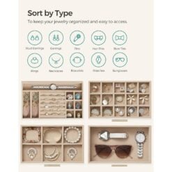 Songmics 4-Tier Jewellery Box Organiser with Glass Lid, White Gold space