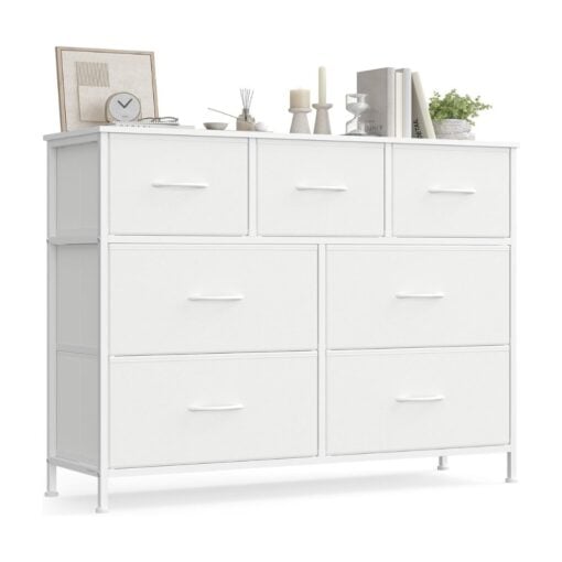 Songmics Chest of Drawers Storage Dresser, 7 Fabric Drawers, White