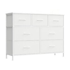 Songmics Chest of Drawers Storage Dresser, 7 Fabric Drawers, White