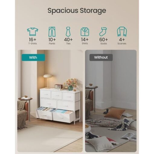 Songmics Chest of Drawers Storage Dresser, 7 Fabric Drawers, White Capacity