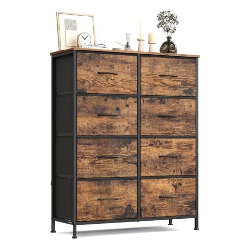Songmics Chest of Drawers Storage Dresser, 8 Fabric Drawers, Brown Hallway