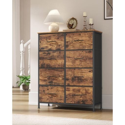 Songmics Chest of Drawers Storage Dresser, 8 Fabric Drawers, Brown Hallway