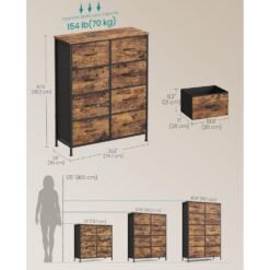 Songmics Chest of Drawers Storage Dresser, 8 Fabric Drawers, Brown Hallway Dimensions
