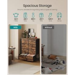 Songmics Chest of Drawers Storage Dresser, 8 Fabric Drawers, Brown Hallway Capacity