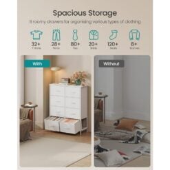 Songmics Chest of Drawers Storage Dresser, 8 Fabric Drawers, White Storage Features