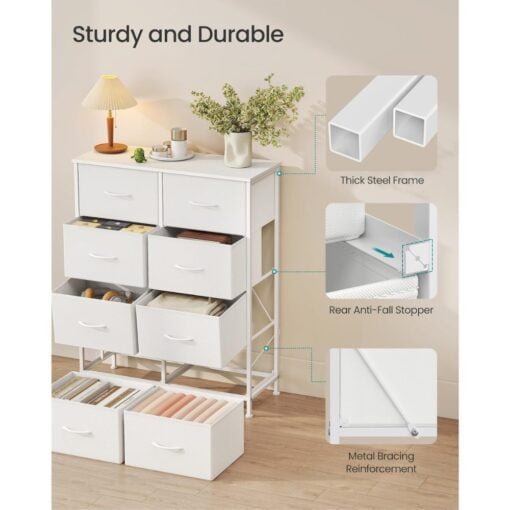Songmics Chest of Drawers Storage Dresser, 8 Fabric Drawers, White Construction