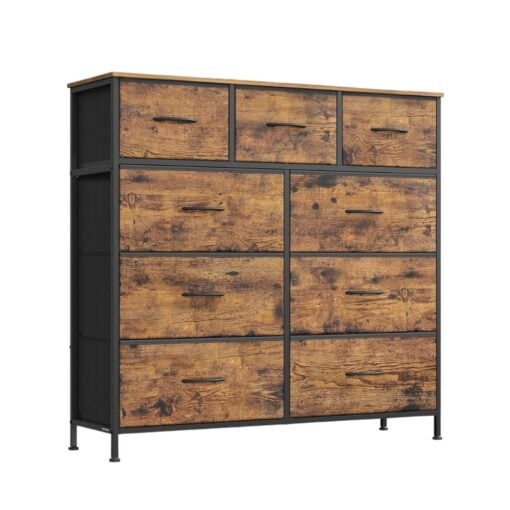 Songmics Chest of Drawers Storage Dresser, 9 Fabric Drawers, Brown