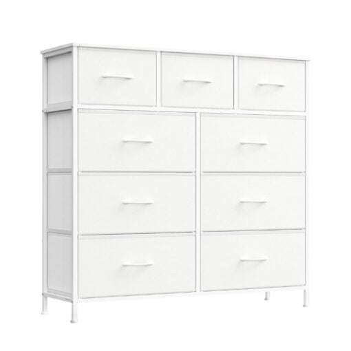 Songmics Chest of Drawers Storage Dresser, 9 Fabric Drawers, White