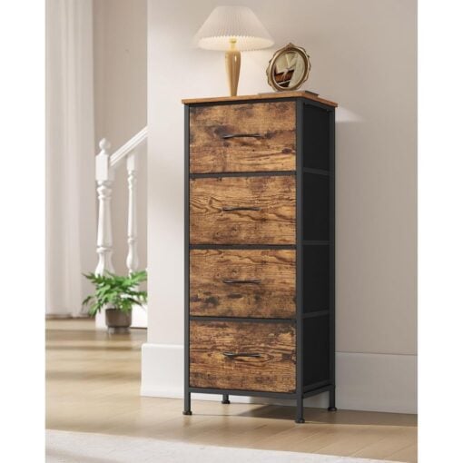 Songmics Chest of Drawers Storage Organiser, 4 Fabric Drawers, Brown Hallway