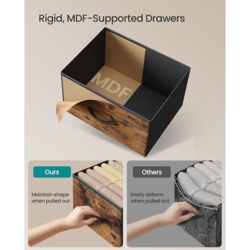 Songmics Chest of Drawers Storage Organiser, 4 Fabric Drawers, Brown Drawer Material