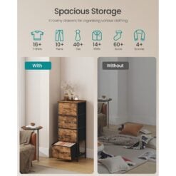 Songmics Chest of Drawers Storage Organiser, 4 Fabric Drawers, Brown Capacity