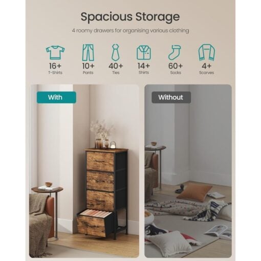 Songmics Chest of Drawers Storage Organiser, 4 Fabric Drawers, Brown Capacity