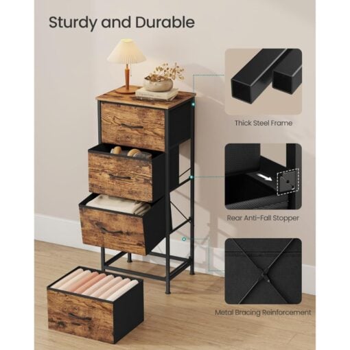 Songmics Chest of Drawers Storage Organiser, 4 Fabric Drawers, Brown