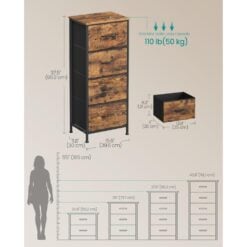 Songmics Chest of Drawers Storage Organiser, 4 Fabric Drawers, Brown Dimensions