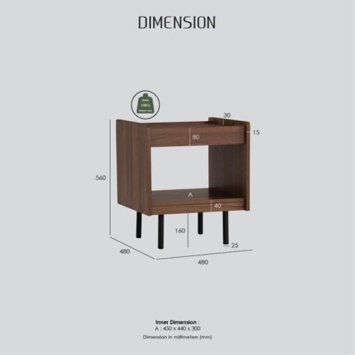 Bragg Denver Bedside Side Table Dimensions