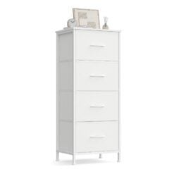Songmics Chest of Drawers Storage Organiser, 4 Fabric Drawers, White