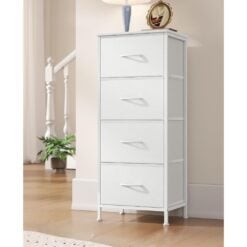 Songmics Chest of Drawers Storage Organiser, 4 Fabric Drawers, White