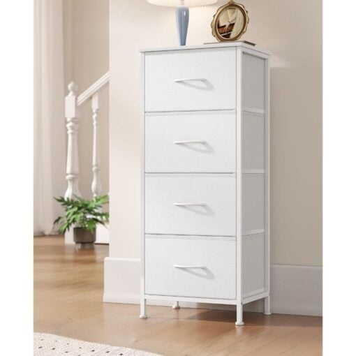 Songmics Chest of Drawers Storage Organiser, 4 Fabric Drawers, White