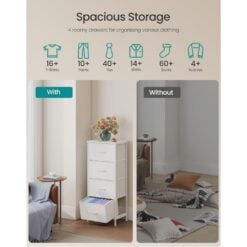 Songmics Chest of Drawers Storage Organiser, 4 Fabric Drawers, White