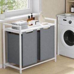 Bragg Austin Laundry Basket with Two Removable Bags, White/Grey