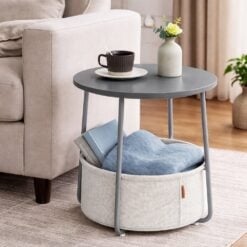 Bragg Dover Round Side End Table with Fabric Basket