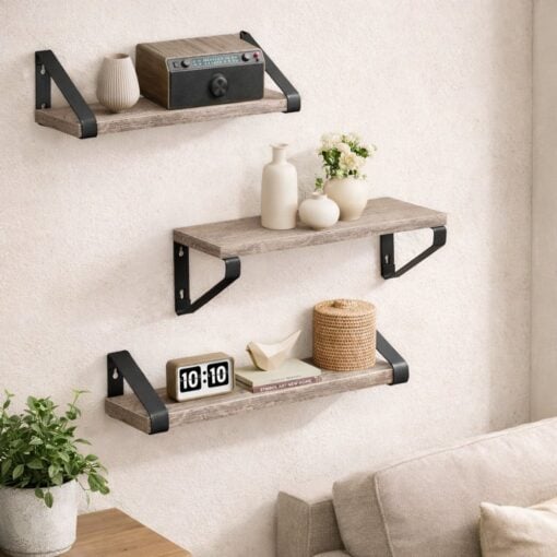 Bragg Dublin Floating Wall Shelves Set of 3, Greige