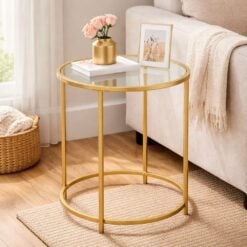 Bragg Geneva Round Glass Side Table Gold