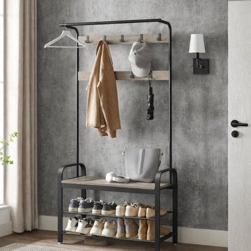 Bragg Lucerne Coat and Shoe Rack with Bench, Greige