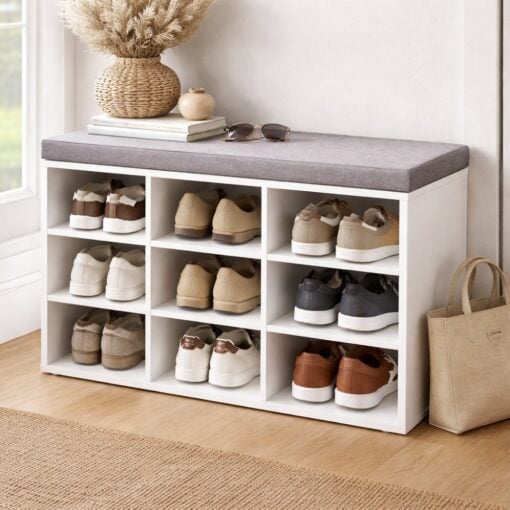 Bragg Lyon 9 Compartment Shoe Storage Bench, White