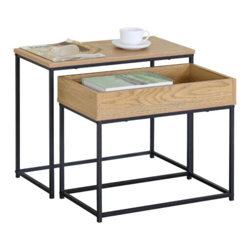 Bragg Essential Nesting Side Tables, Oak & Black - Image 3