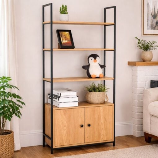 Bragg Essential Storage Bookshelf with Cabinet in Living room