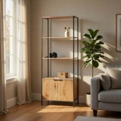 Bragg Essential Tall Storage Bookshelf with Cabinet in Living Room