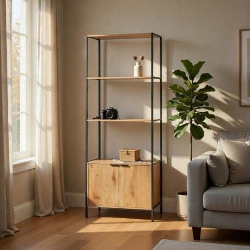 Bragg Essential Tall Storage Bookshelf with Cabinet in Living Room