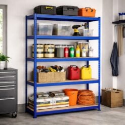 Bragg Heavy-Duty 5-Tier 2m Tall Industrial Steel Storage Shelves, Blue (120x60x198cm) (1)
