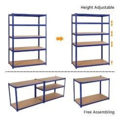 Bragg Heavy-Duty 5-Tier 2m Tall Industrial Steel Storage Shelves, Blue