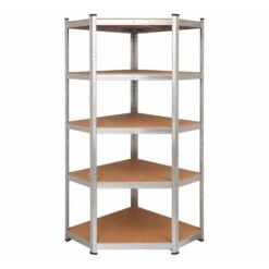 Bragg Heavy-Duty 5-Tier Industrial Steel Corner Storage Shelves, Silver