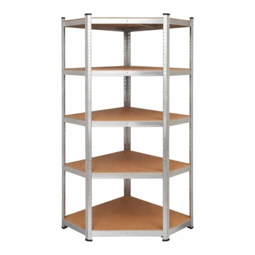 Bragg Heavy-Duty 5-Tier Industrial Steel Corner Storage Shelves, Silver