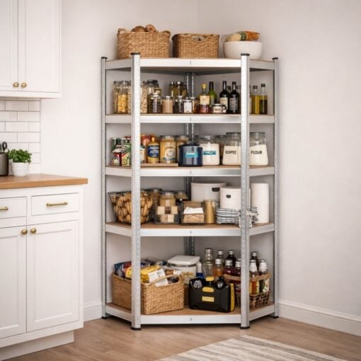 Bragg Heavy-Duty 5-Tier Industrial Steel Corner Storage Shelves, Silver Kitchen