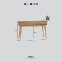 Bragg Hirado Console Table with 2 Drawers, Oak Dimensions