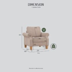 Bragg Impala 1-Seater Armchair Sofa Couch, Beige Dimensions