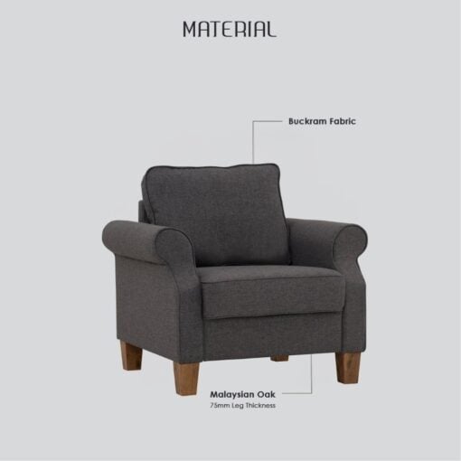 Bragg Impala 1-Seater Armchair Sofa Couch, Grey Material