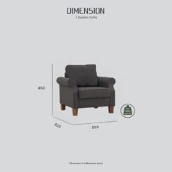 Bragg Impala 1-Seater Armchair Sofa Couch, Grey Dimensions