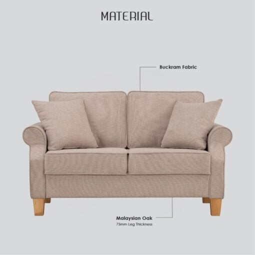 Bragg Impala 2-Seater Sofa Couch with Scatter Cushions, Beige Material