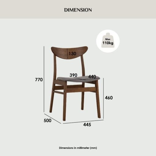 Bragg Macy Dining Chairs, Set of 2, Brown Grey Dimensions