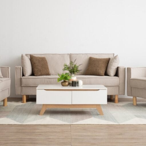 Bragg Nexon 3-Seater Sofa Couch with Scatter Cushions, Beige