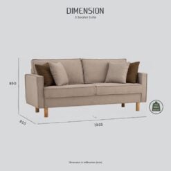 Bragg Nexon 3-Seater Sofa Couch with Scatter Cushions, Beige Dimensions